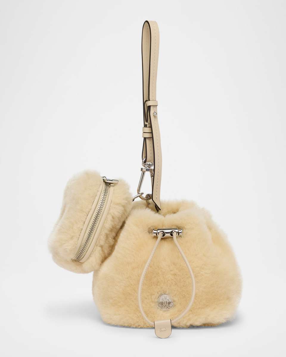 Shearling Double Pouch Bag with Wrist Strap